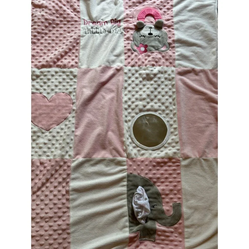 Dream Big Little One Pink White‎ Block Minky Dot Forever Baby Activity Blanket